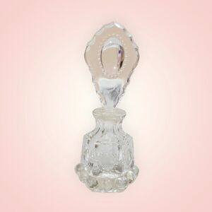 1940s LE‎ Smith Beaded Medallion Clear Glass Perfume Bottle With Stopper